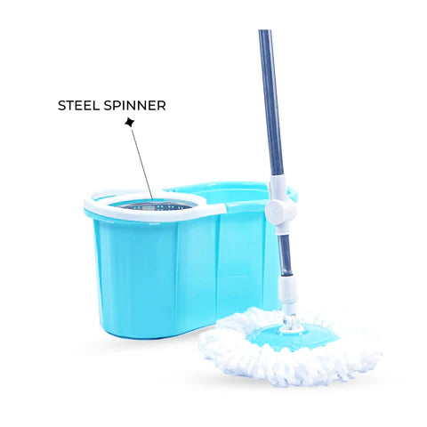 Spin Mop Steel Bucket, 360-Degree with Microfiber Mop Head